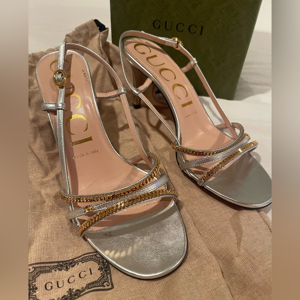 Gucci Silver and Gold Strappy Heels
